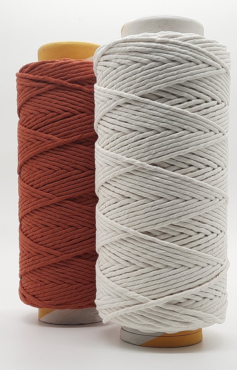   Macramé   - 5 mm - Ecru/Terracotta - 184+195 mtr - Uitkambaar