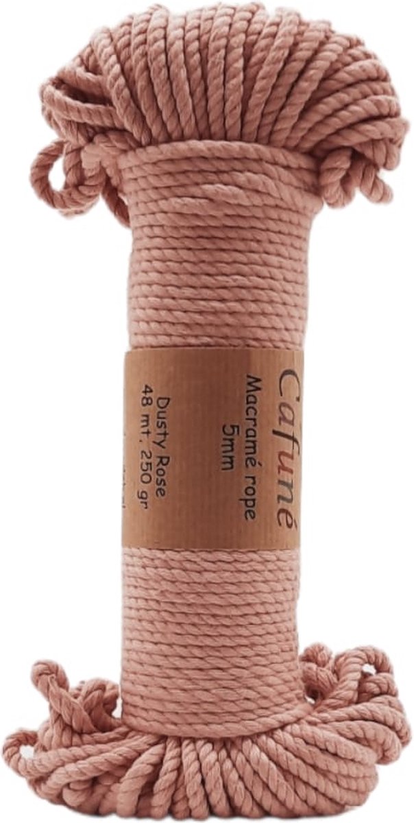 5mm-Macrame touw - Oud roze -45m-250gr-Double twisted - Gerecycled katoen