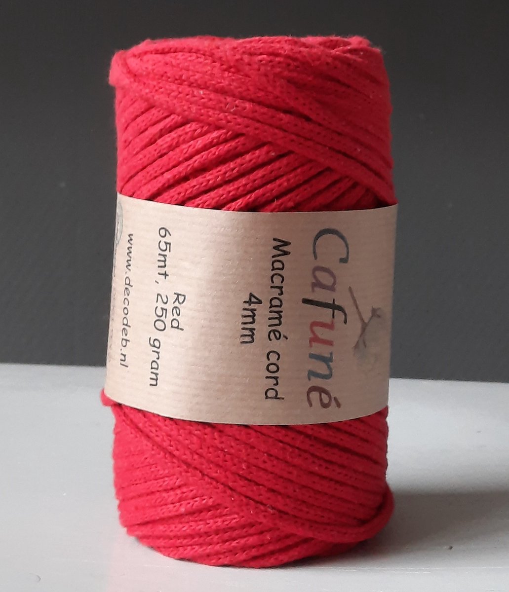 Cafune Macramé Koord-4mm-Rood-Klos 65 meter