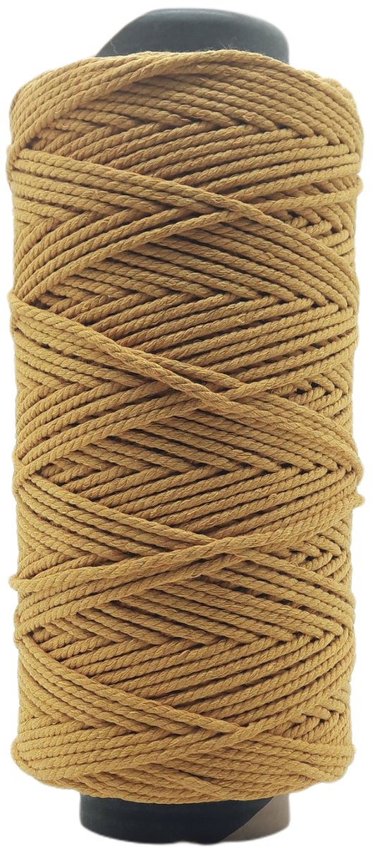 Cafuné Lux Macramé touw -1200 gr- 4 mm - Oker - 220 mtr - Driestrengs -  Uitkambaar