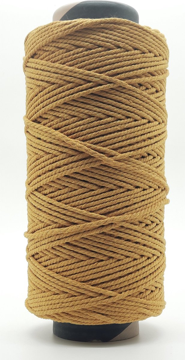   Lux Macramé touw -2400 gr- 4 mm - Beige/Oker - 220 mtr - Driestrengs - Uitkambaar