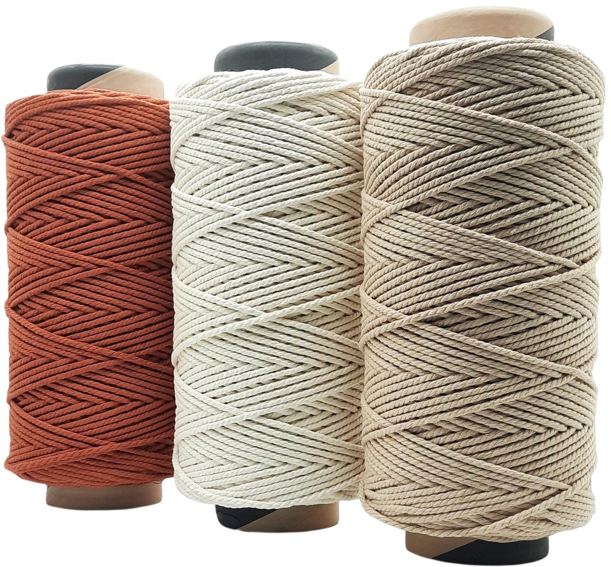   Lux Macramé touw -3600 gr- 4 mm - Terracotta/Ecru/Beige - 205+199+240 mtr - Driestrengs - Uitkambaar