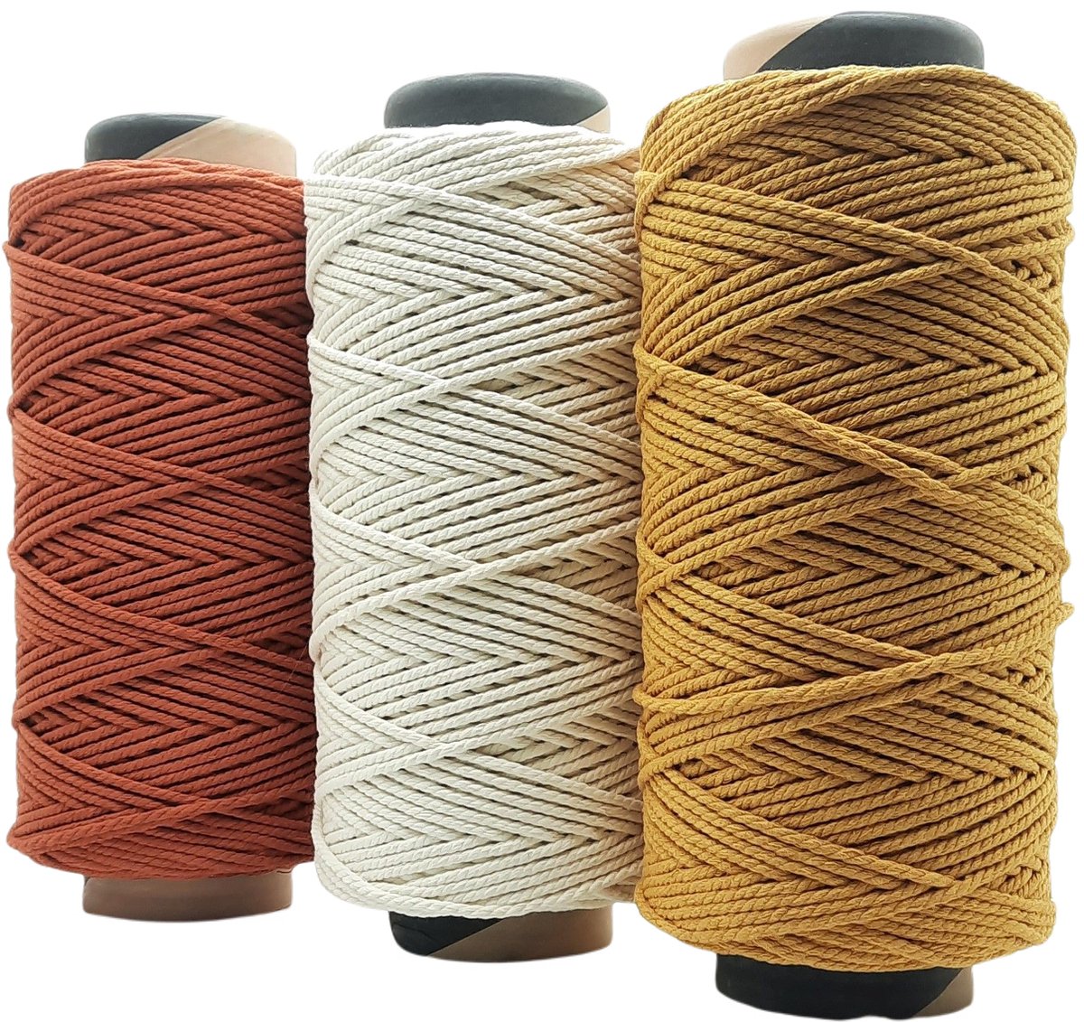   Lux Macramé touw -3600 gr- 4 mm - Terracotta/Ecru/Oker - 205+199+220 mtr - Driestrengs - Uitkambaar