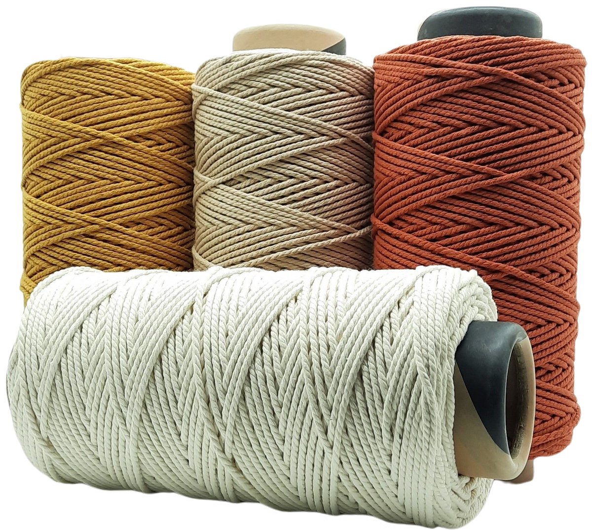   Lux Macramé touw -4600 gr- 4 mm - Terracotta/Ecru/Beige/Oker - 205+199+240+220 mtr - Driestrengs - Uitkambaar