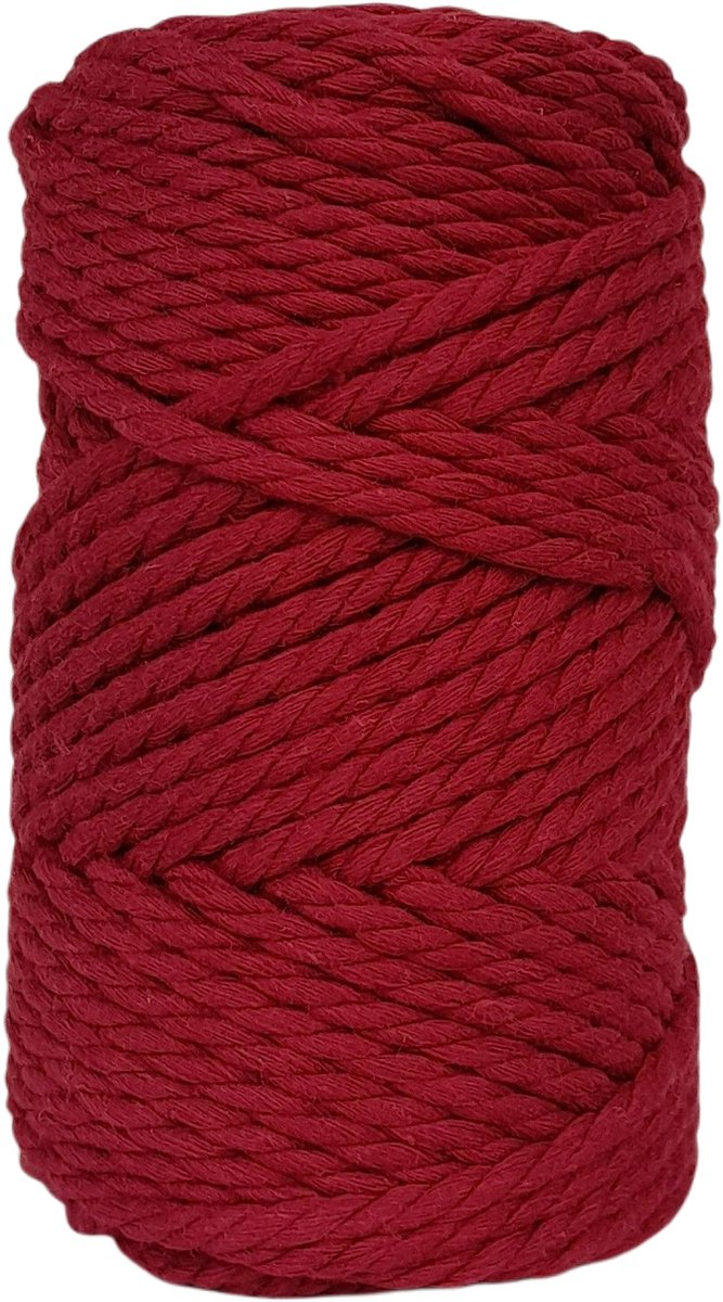 Cafuné Premium Macramé Touw - 5 mm - Bordeaux - Triple twist - 40m - 250gr - Gerecycled katoen touw