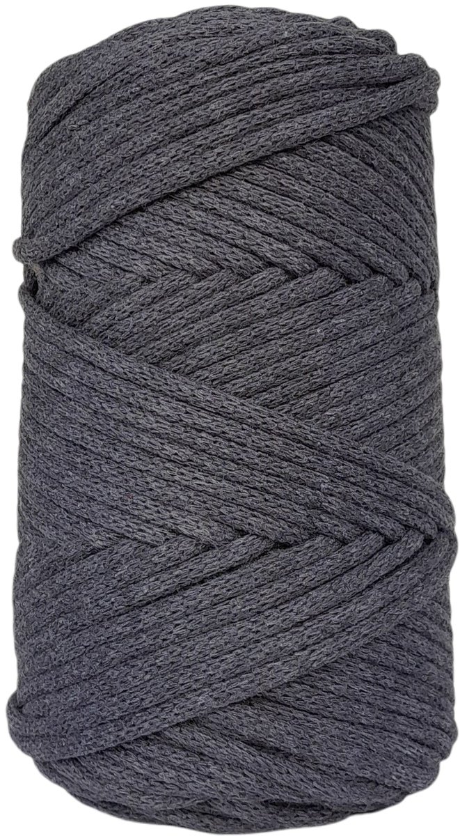   Premium gevlochten Macramé   -250gr - 3 mm - Antraciet - 75 mt - niet uitkambaar