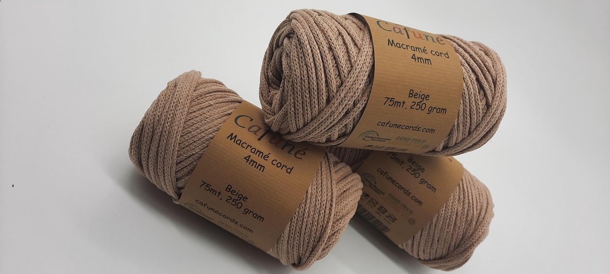 Macramé koord - Beige - 4 mm - Gerecycled katoen - per 2