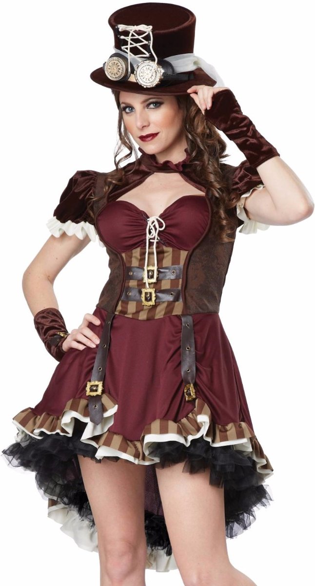 Bordeaux rood Steampunk kostuum voor vrouwen