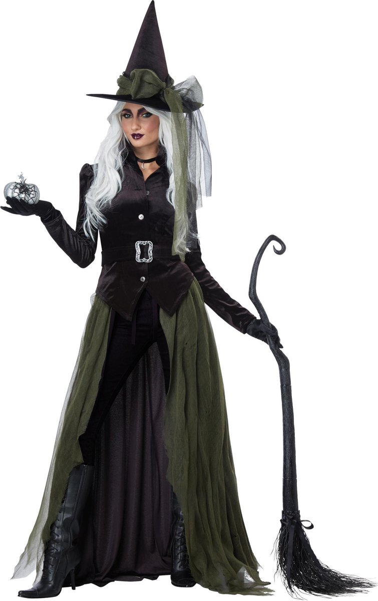 CALIFORNIA COSTUMES - Lange groene en zwarte gothic heks outfit voor volwassenen - M (40/42) - Volwassenen kostuums