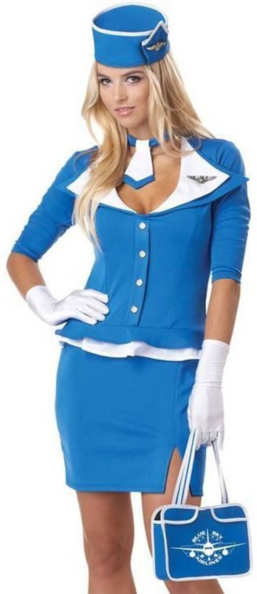 Sexy blauw stewardess kostuum voor vrouwen  - Verkleedkleding - Large