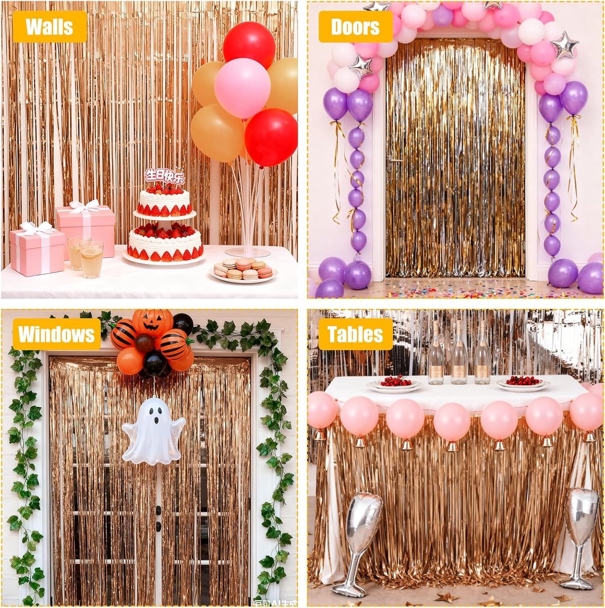   Champagne Gouden Feestgordijn,1m x 2m Folie Gordijn Decoraties, Champagne Goud Metallic Klatergoud Achtergrond Feestfolie Deurgordijn, voor Verjaardagen Bruiloften Kerstmis