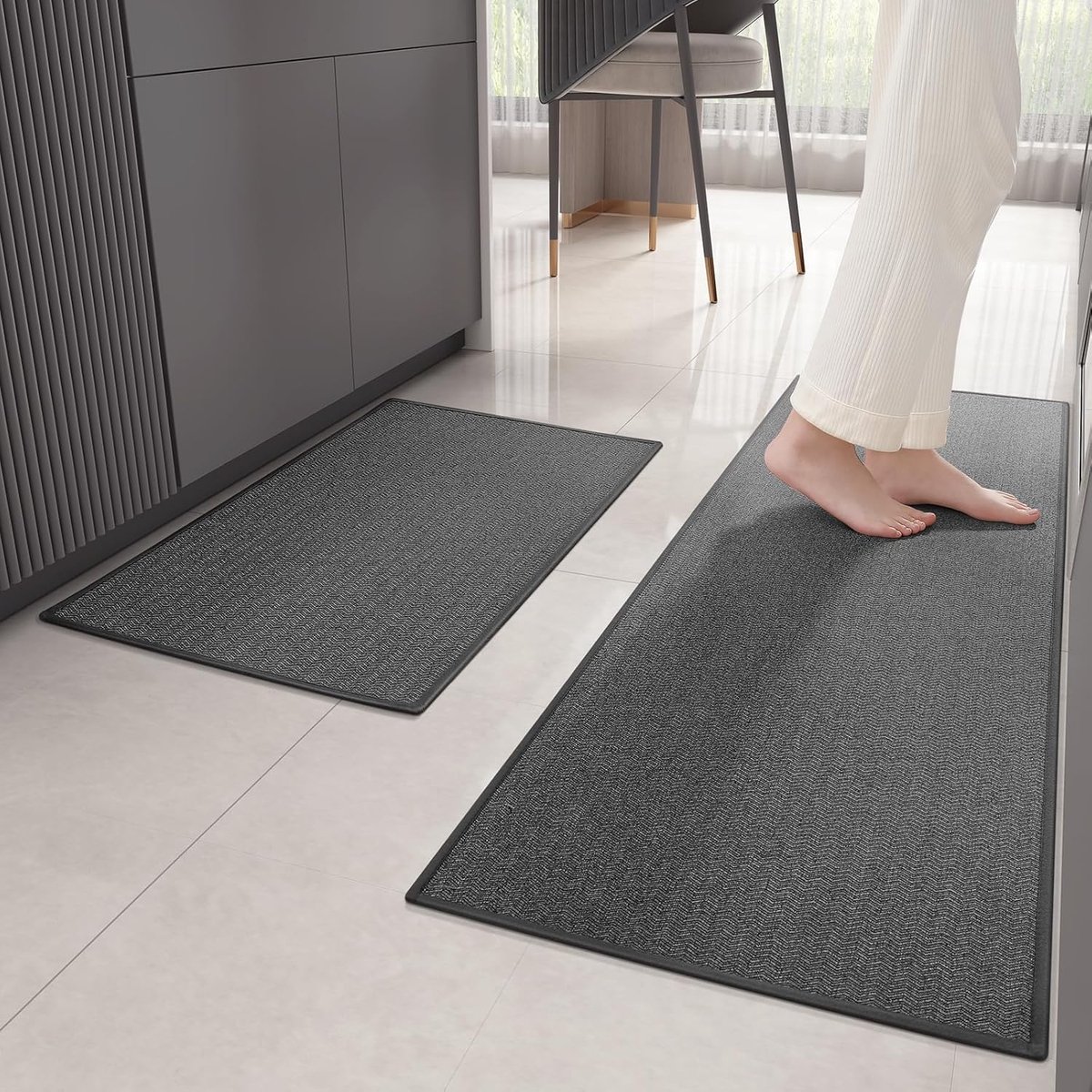 Candala Keukenmattenset antislip wasbaar 43,5 x 75 + 43,5 x 150 cm, keukenloper met rubberen achterkant, keukentapijt, gemakkelijk schoon te maken, sneldrogende vloermatten voor keuken, hal,