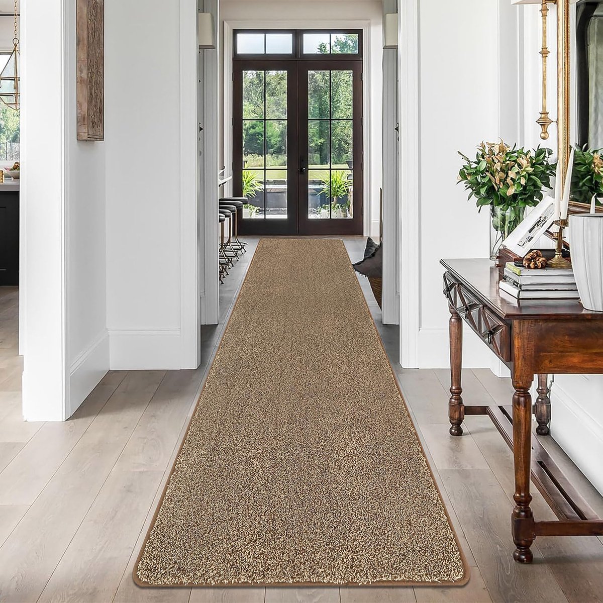 Candala Loper vloerkleed voor hal 60 x 240 cm tapijtlopers bruin antislip wasbare lange hal keukenlopers vloer entree, loper tapijt voor hal, entree, keuken, wasruimte