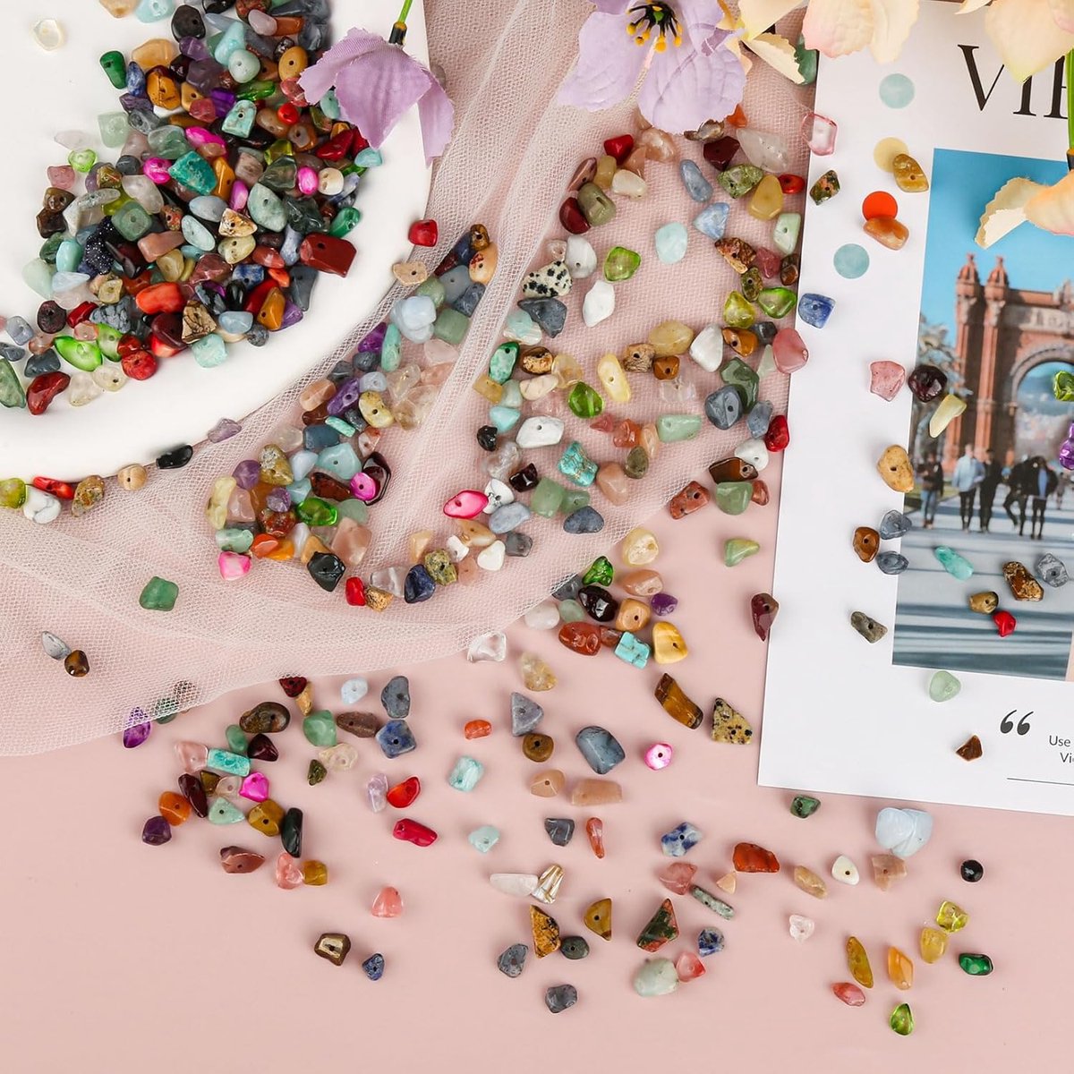   doos/500 stuks edelsteenkralen, 5-8 mm edelstenen met gat, natuursteen kralen om te rijgen, pastelhalfedelstenen voor het rijgen, doe-het-zelf armbanden, halskettingen, oorbellen, sieraden,