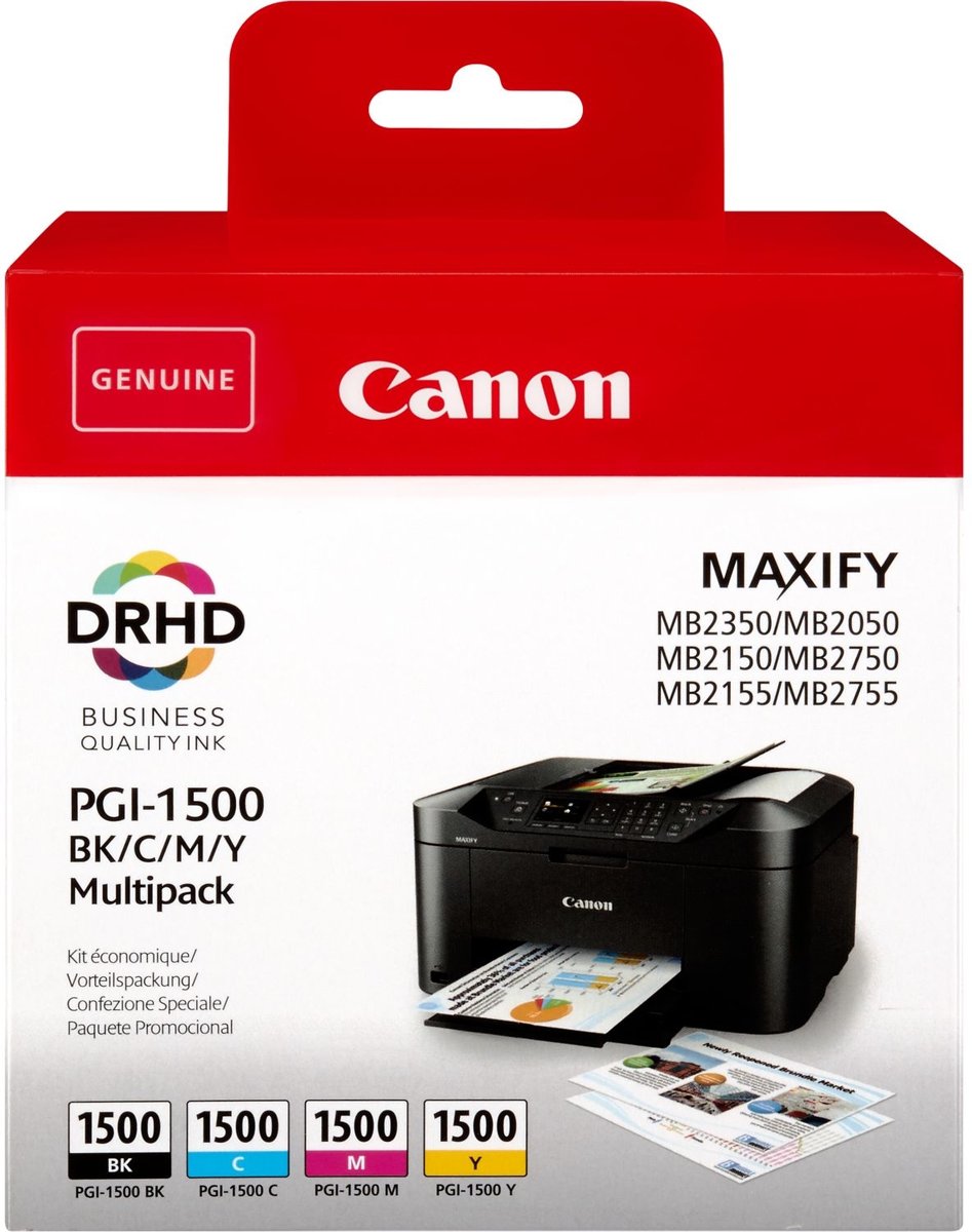 Canon PGI-1500 BK/C/M/Y inktcartridge Original Zwart, Cyaan, Magenta, Geel Multipack