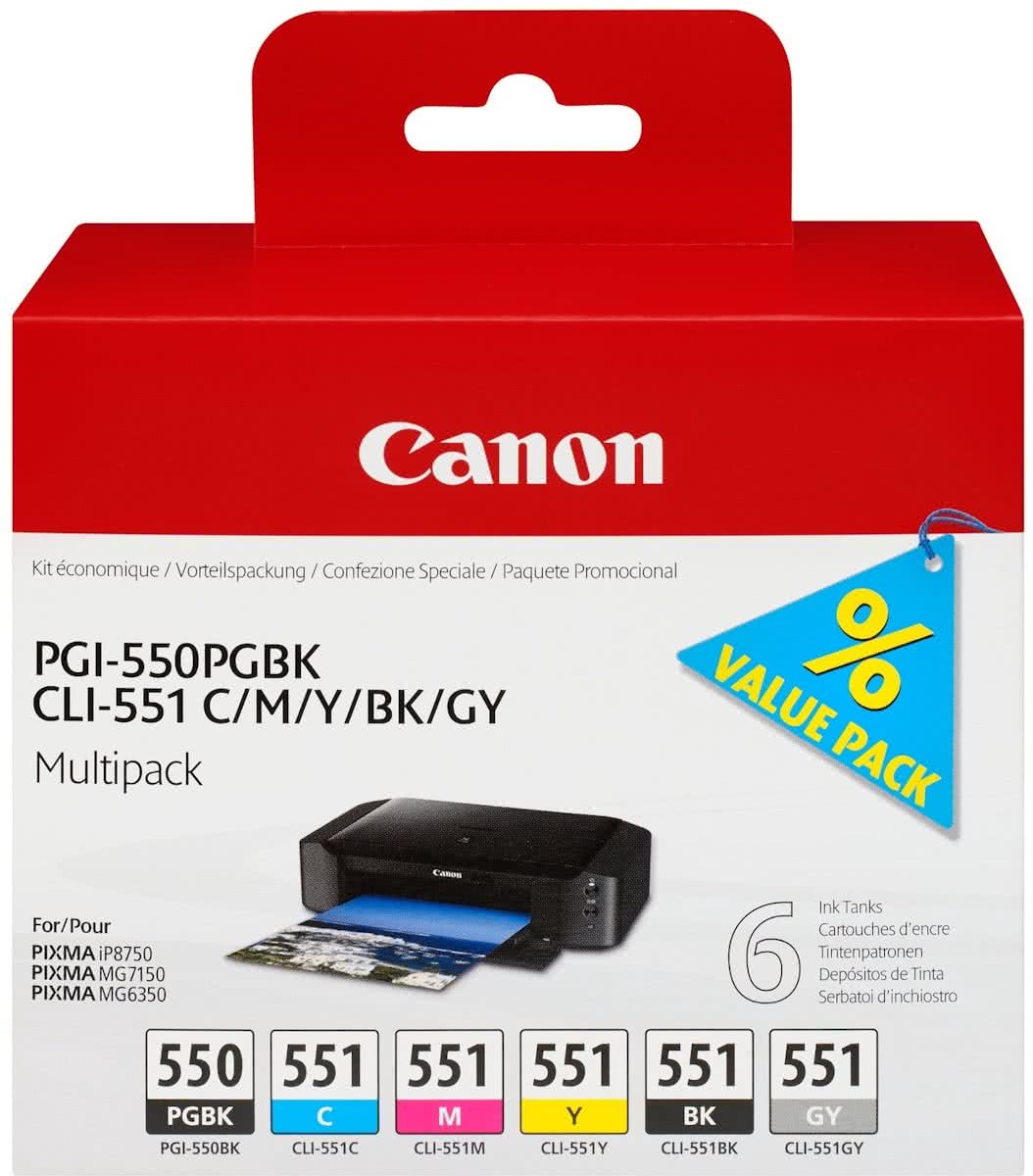 Canon PGI-550 / CLI-551 - Inktcartridge / Zwart / Geel / Magenta / Cyaan / Pigment Zwart / Grijs