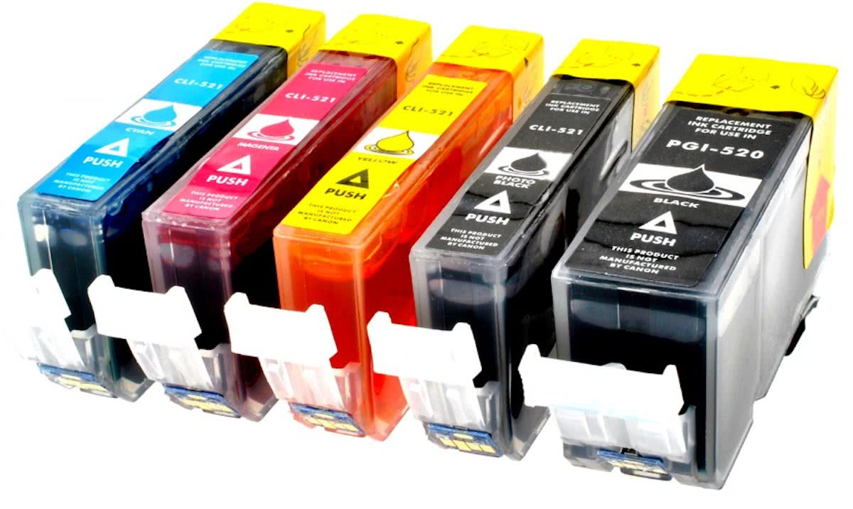 Merkloos - Inktcartridge / Alternatief voor de Canon PGI-520 / CLI-521 / Zwart / Pigment Zwart / Cyaan / Magenta / Geel