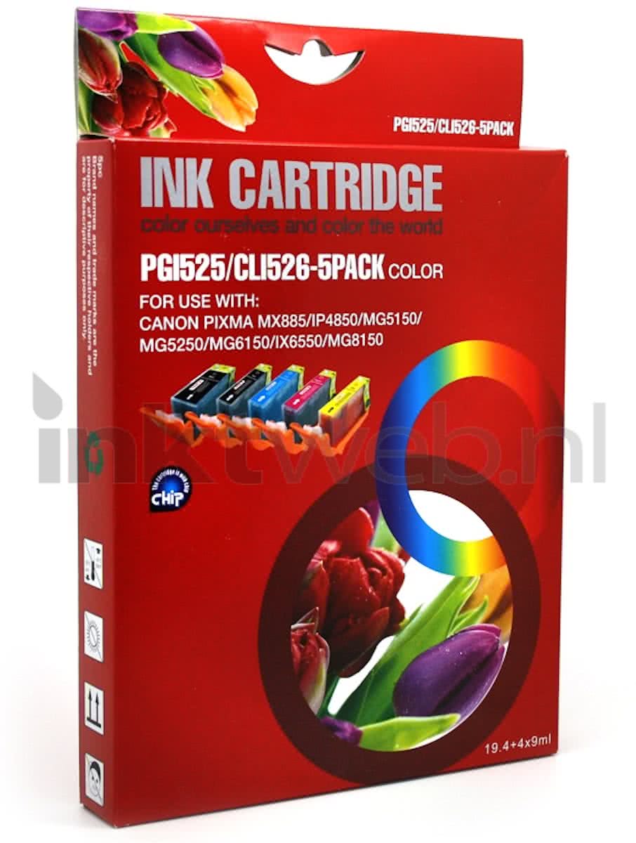 Merkloos - Inktcartridge / Alternatief voor de CanonCanon PGI-525 / CLI-526 Zwart / Pigment Zwart / Cyaan / Magenta / Geel / 10-pack