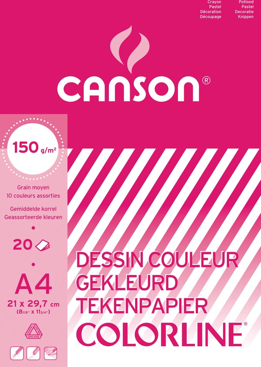 Canson gekleurd tekenpapier Colorline ft 21 x 29,7 cm (A4) 10 stuks