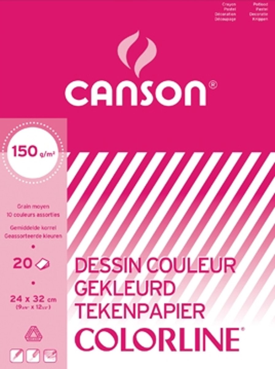 Canson tekenblok 150g/m² formaat A3 20 vel assortiment kleuren