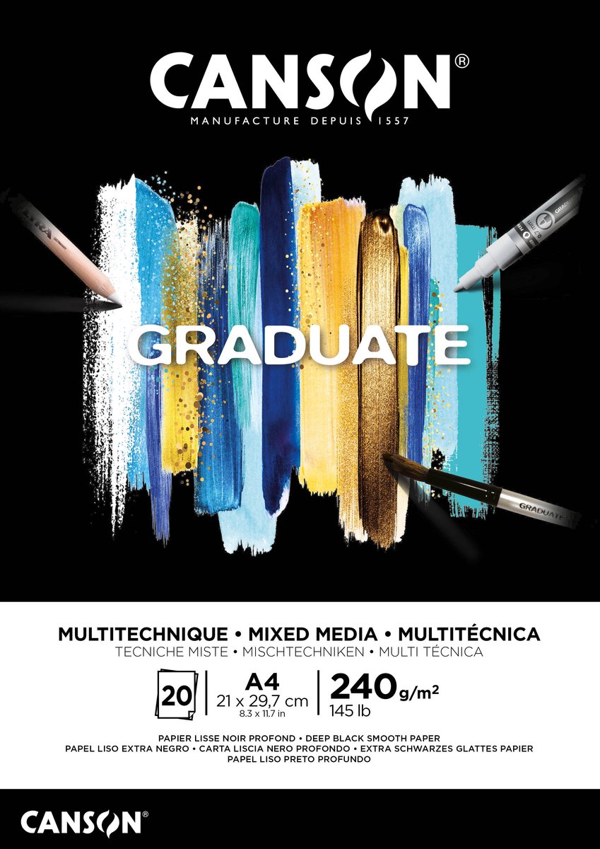 Mixed mediapapier   Graduate Mixed Media 20vel 240gr A4 zwart