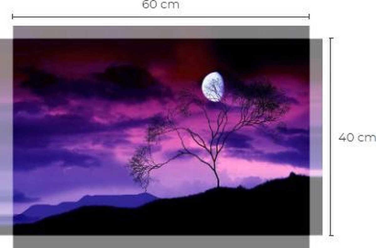 Natuur - Purple SKY - Boom - Maan - Canvas - woonkamer - Slaapkamer - kaarten - Canvas