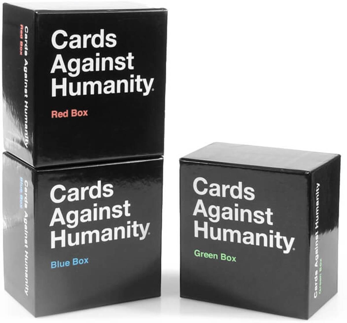 Cards Against Humanity: BLUE BOX + RED BOX + GREEN BOX - The Hottest 3 Expansion Boxes 3 IN 1