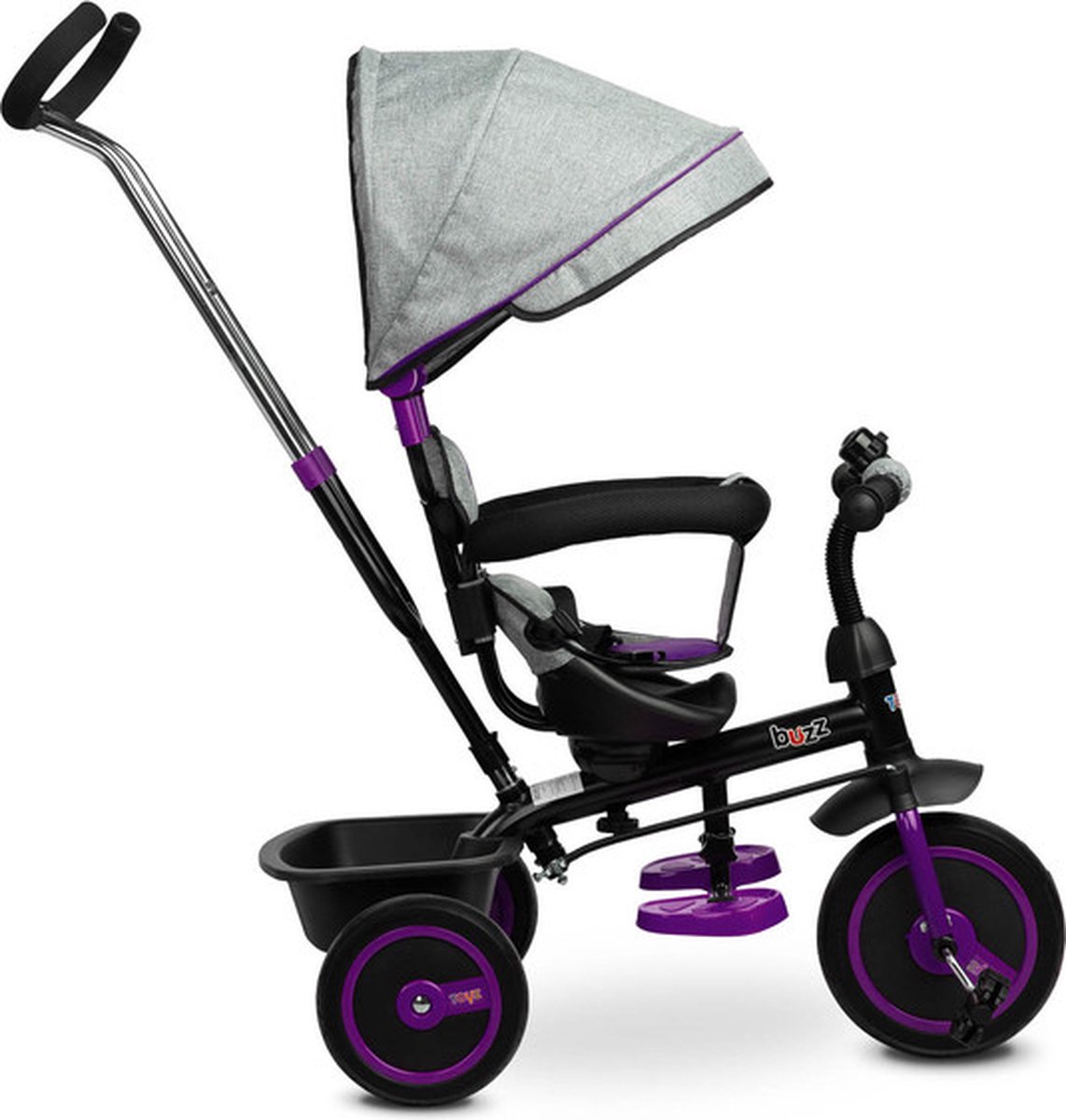   Toyz Buzz   Paars -   met Duwstang - Verstelbare Voetsteun - Zonnekap - Mand voor Speelgoed -   Peuter