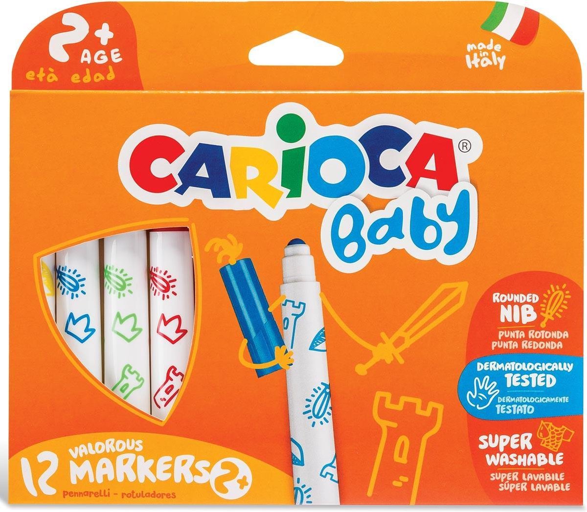 10x Carioca viltstifen Baby, kartonnen etui met 12 stuks in geassorteerde kleuren