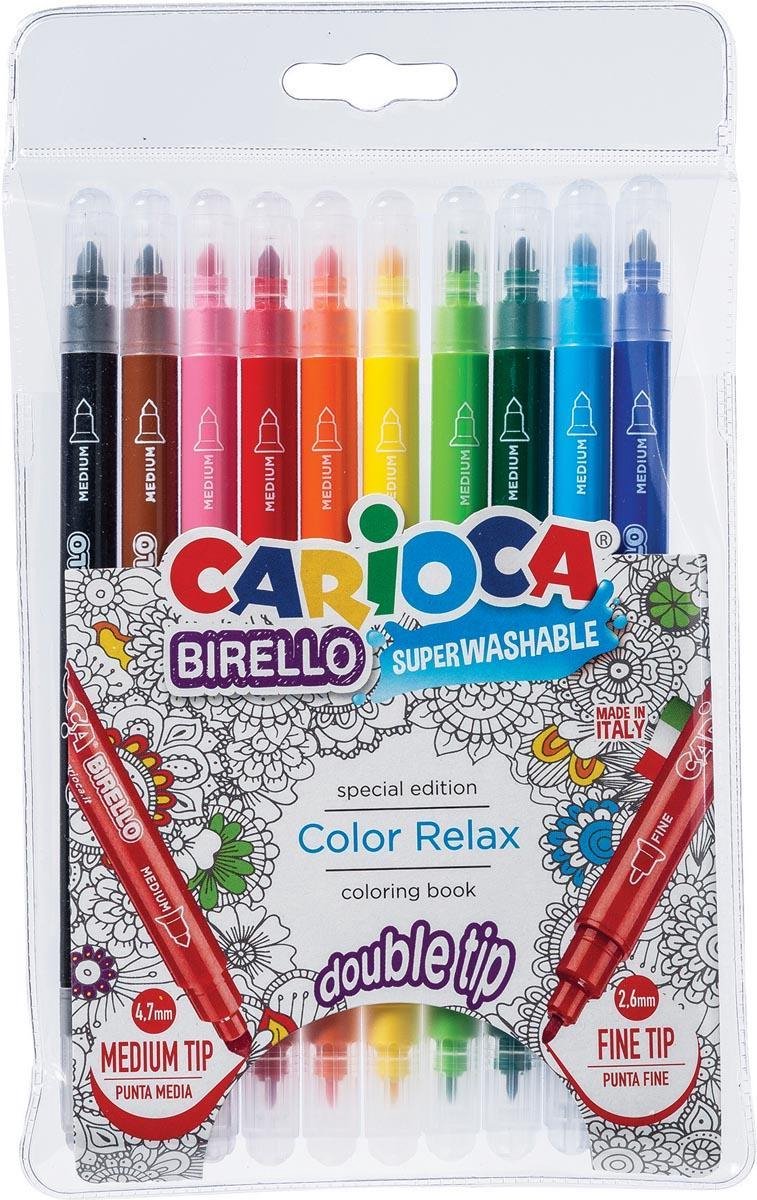 14x Carioca viltstift Birello Color Relax, etui met 10 stuks in geassorteerde kleuren