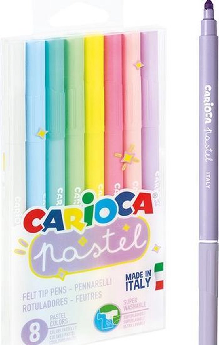 CARIOCA - Stiften Die Niet Kunnen Ingedrukt Worden - Uitwasbaar - Leuke Pastelkleuren - 8 Stiften