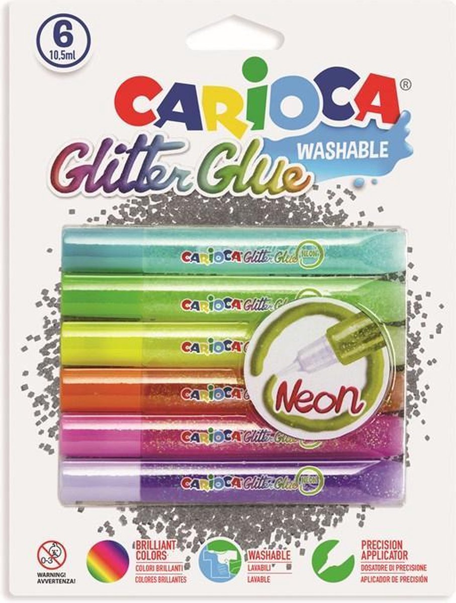 Carioca Glitterlijm neon 6x10,5ml