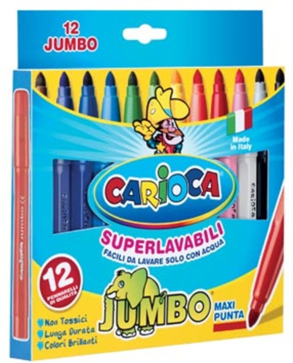 Carioca viltstift Jumbo Superwashable 12 stiften in een kartonnen etui