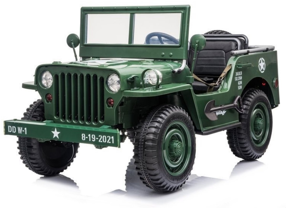 Willy’s Kinderjeep Matcha - 3-persoons - Elektrische Kinderauto - 24V - 4x4 met uitneembare accu - Militaire groene Elektrische Kinderauto