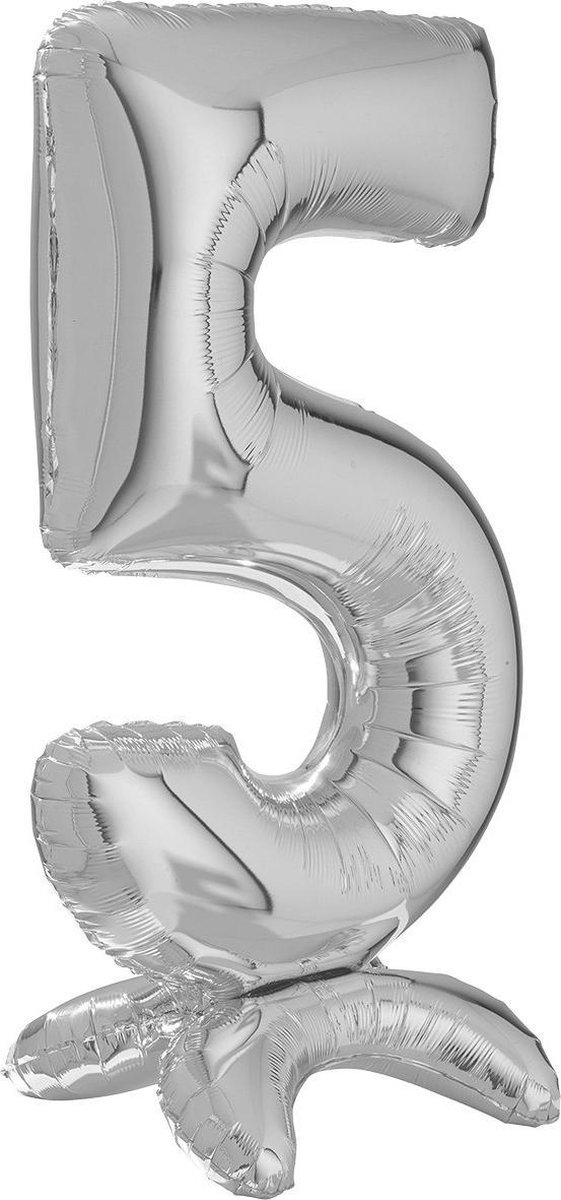 Carnival Toys Cijferballon Met Voet 5 Folie 64 Cm Zilver