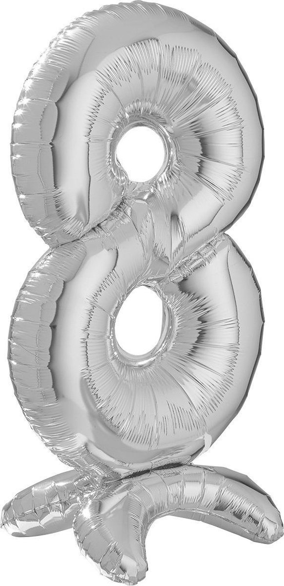 Carnival Toys Cijferballon Met Voet 8 Folie 64 Cm Zilver