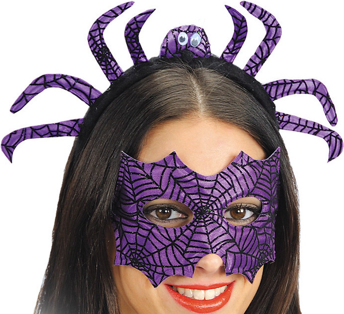 Carnival Toys Diadeem En Masker Spin Dames Paars 2-delig