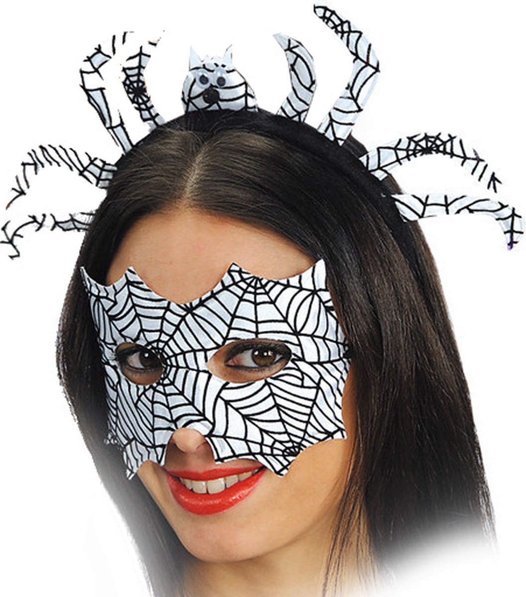 Carnival Toys Diadeem En Masker Spin Dames Wit 2-delig