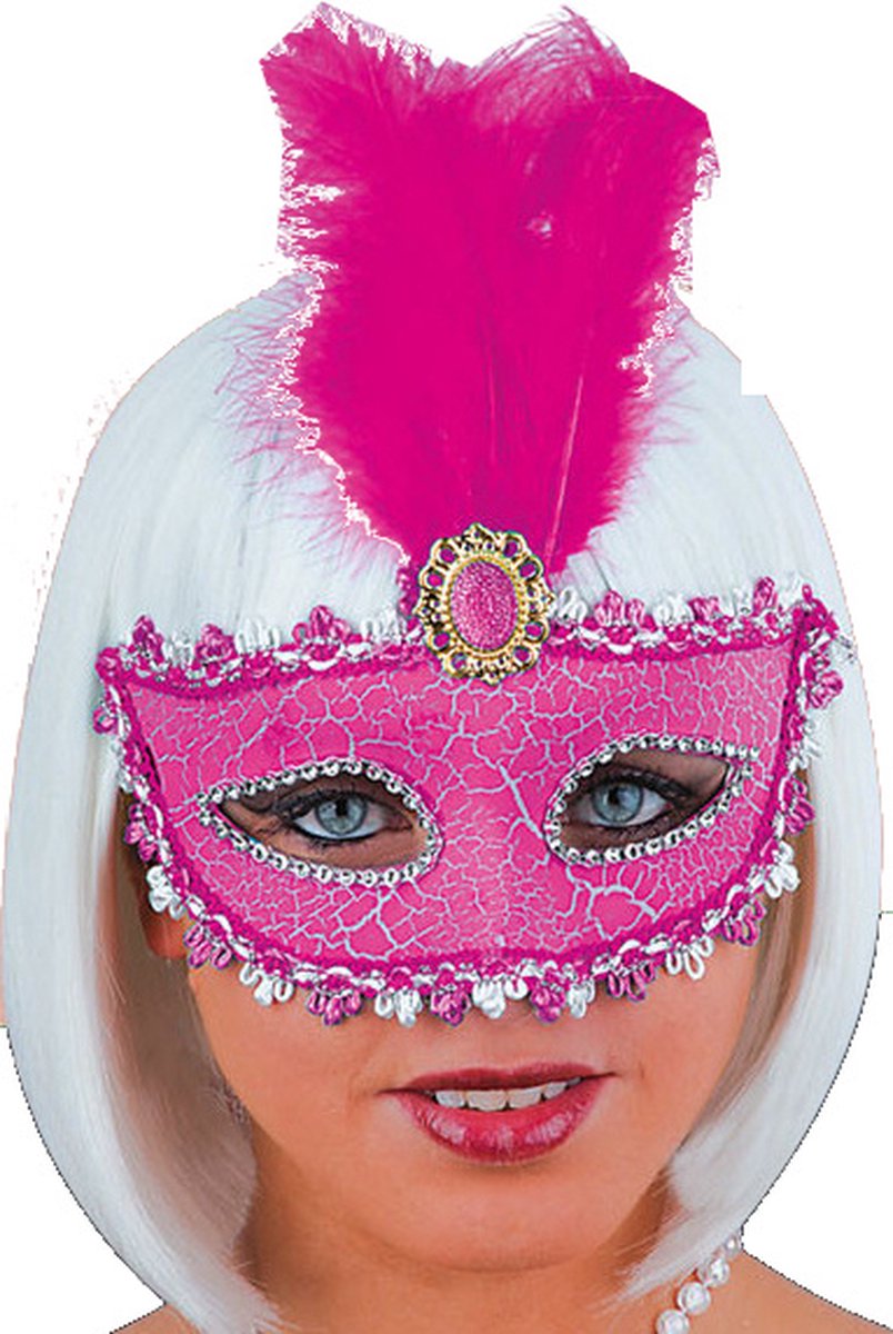 Carnival Toys Venetiaans Masker Polyester/veren Roze One-size