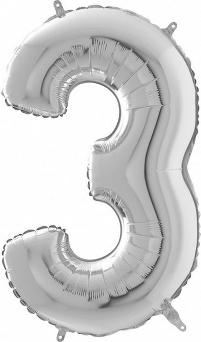 cijferballon 3 folie 66 cm zilver