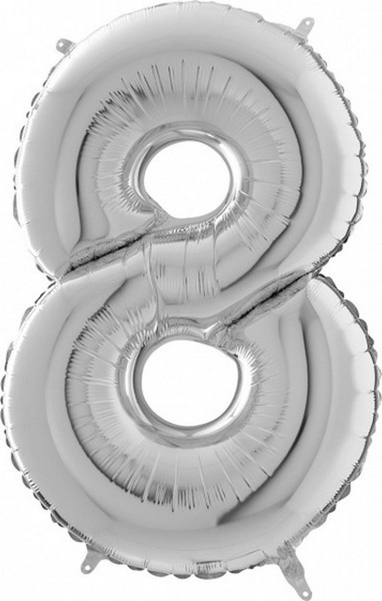 cijferballon 8 folie 66 cm zilver