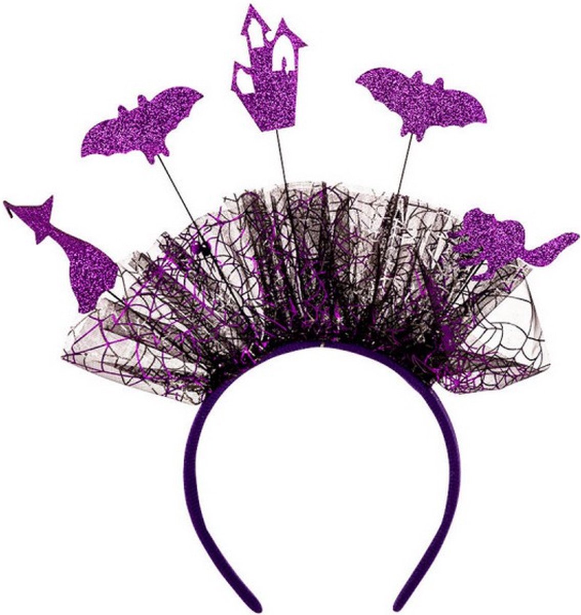 diadeem Halloween tule zwart/paars one-size