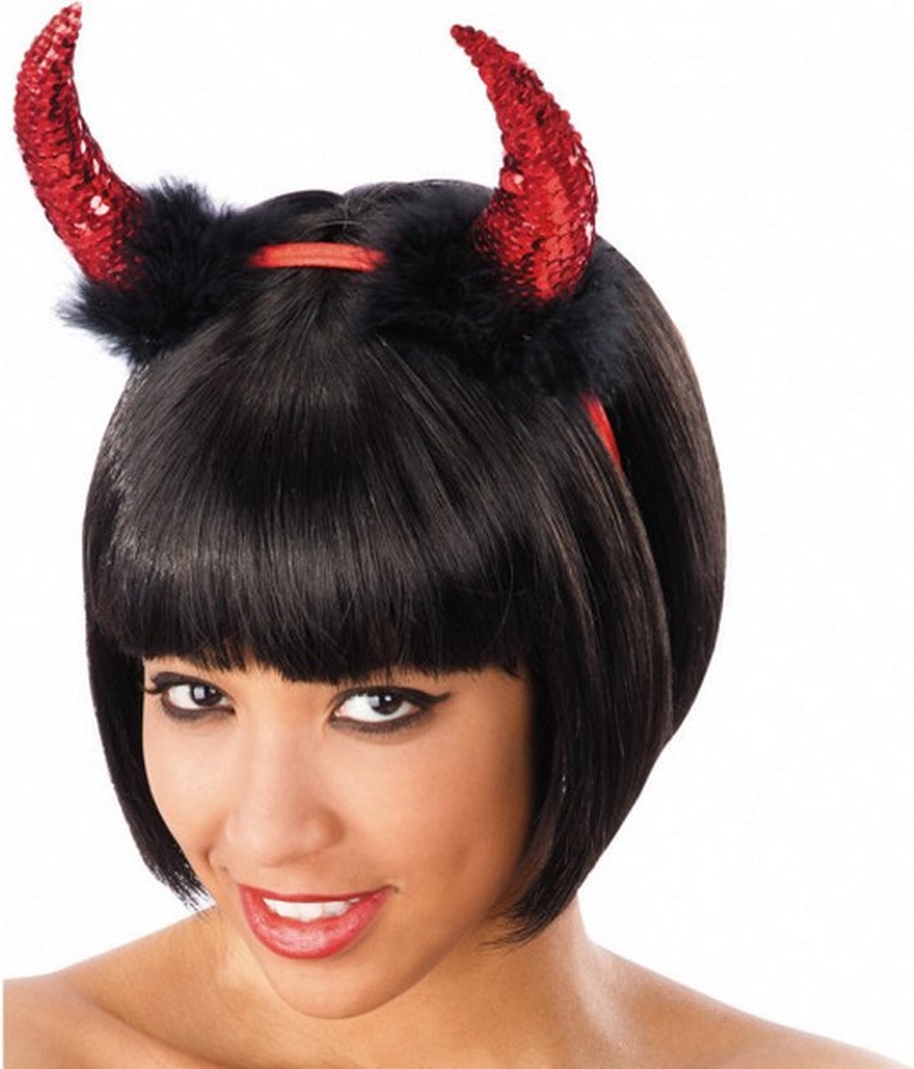 haarband Devil pailletten/pluche rood one-size