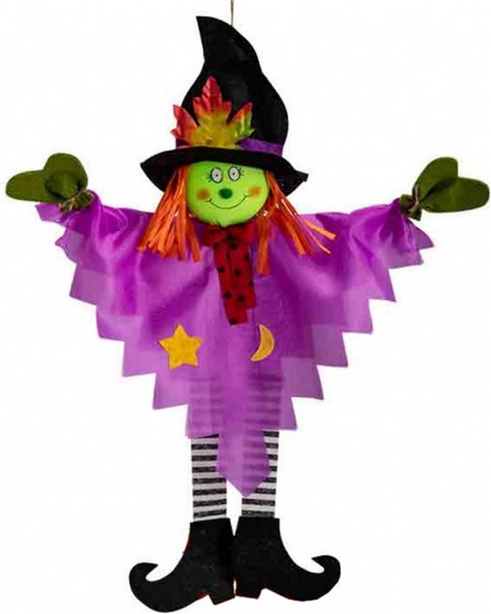 hangdecoratie Halloween heks 57 cm paars