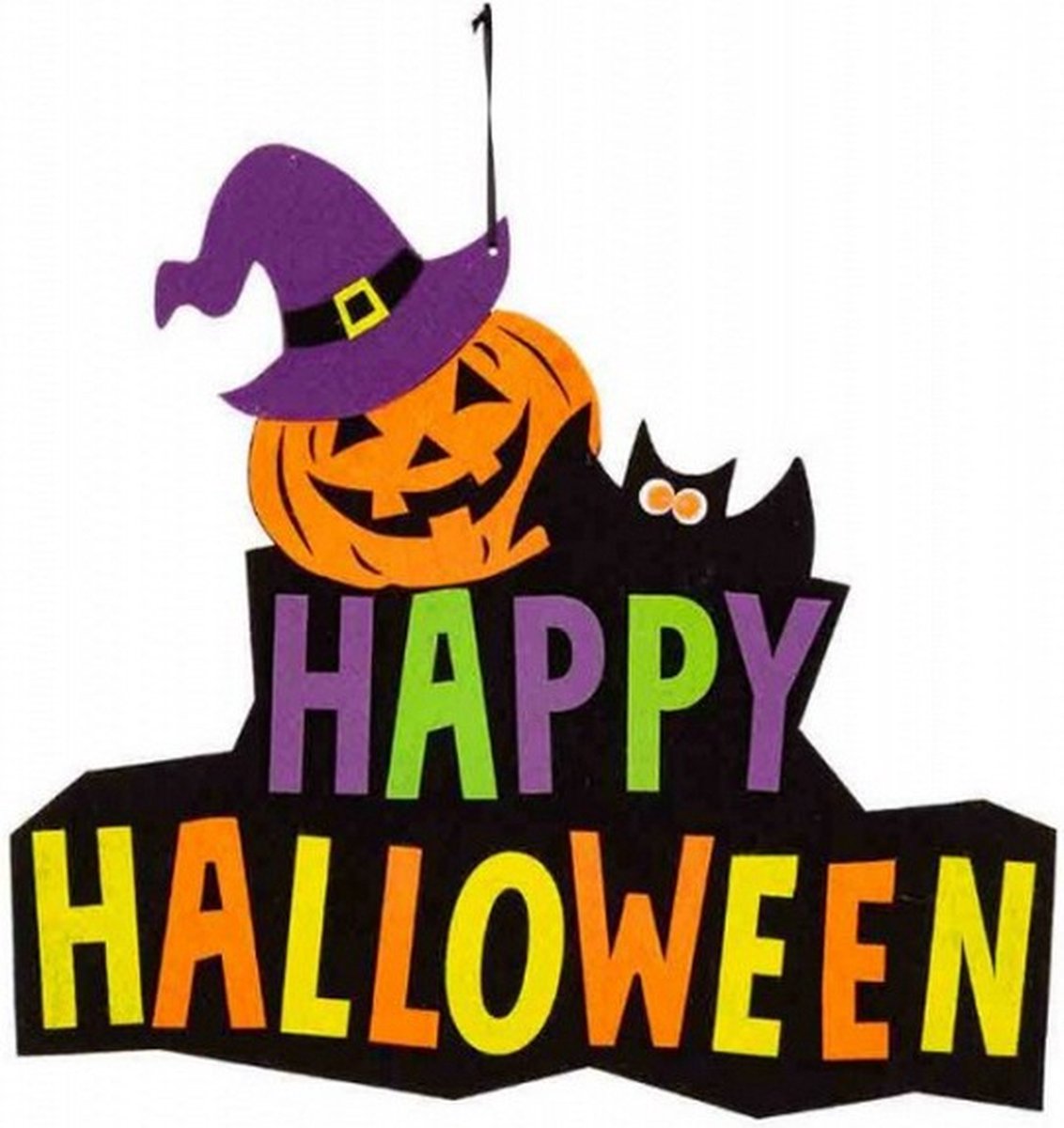 hangdecoratie Happy Halloween 36 cm vilt zwart