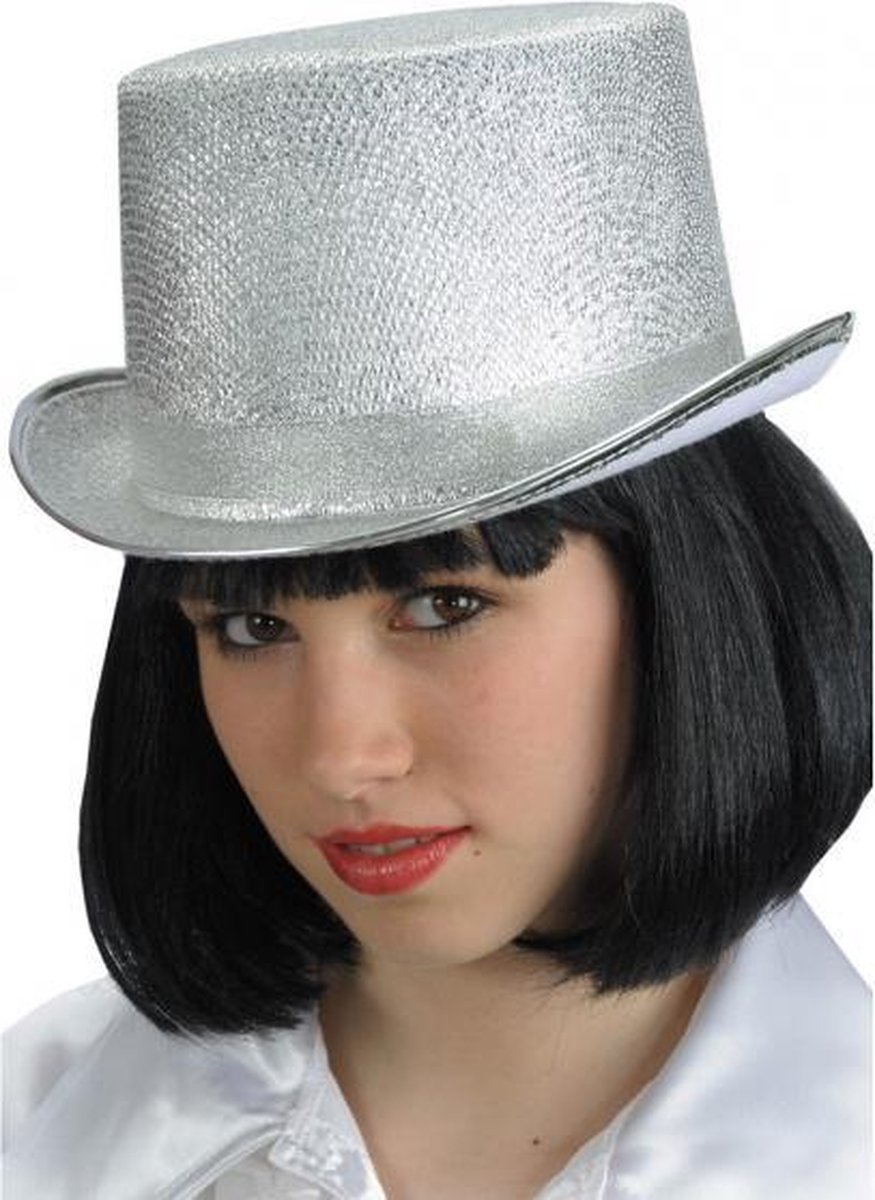 hoed Top Hat dames 22 cm vilt zilver one-size