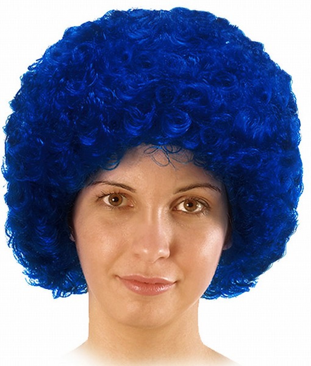 pruik afro 32 cm synthetisch blauw one-size