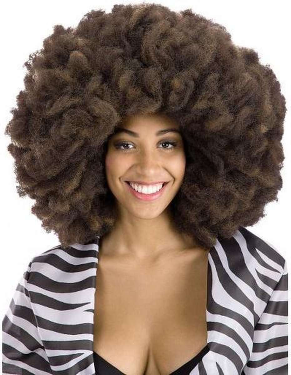 pruik afro dames polyester bruin