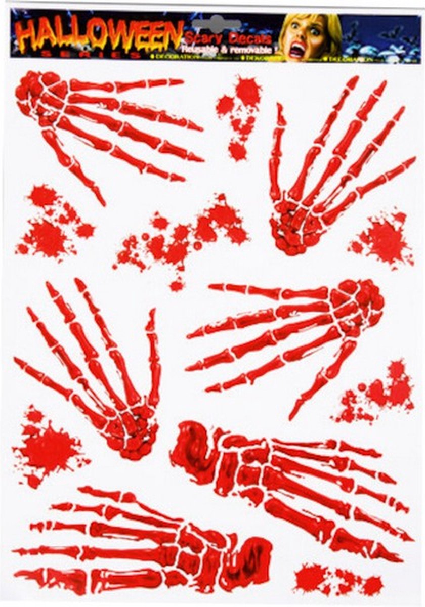 raamsticker Halloween hand 40 x 30 cm rood