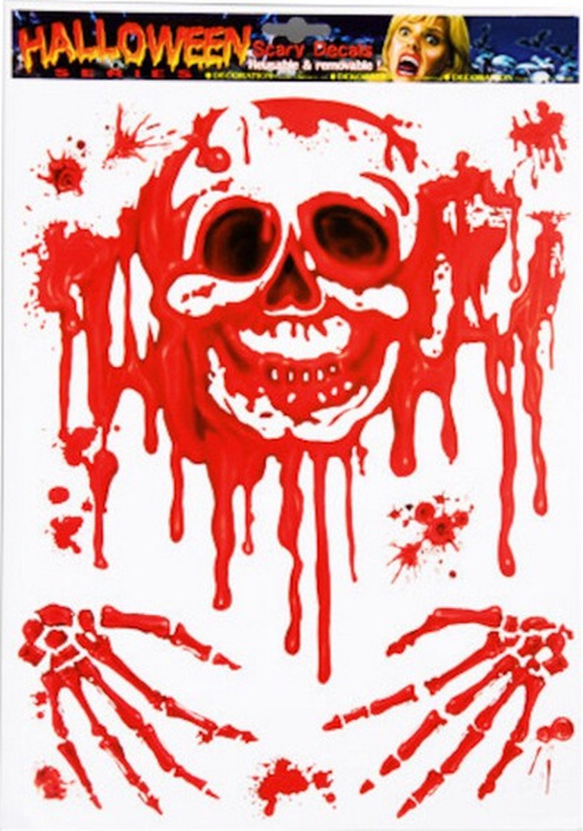 raamsticker Halloween skull 40 x 30 cm rood